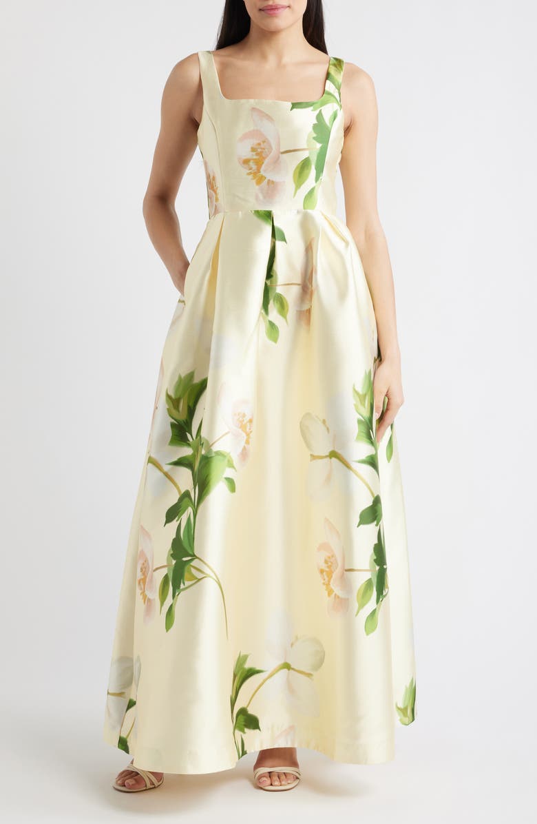 Julia Jordan Floral Mikado Fit & Flare Gown, Main, color, Yellow Multi
