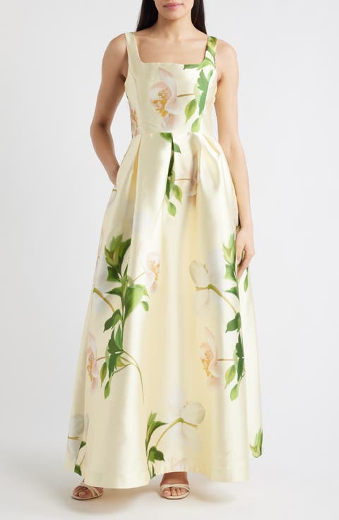 Floral Mikado Fit & Flare Gown