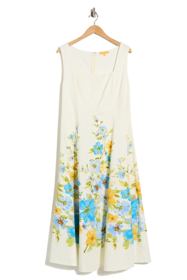 Floral Print Midi Dress, Alternate, color, OFF WHITE