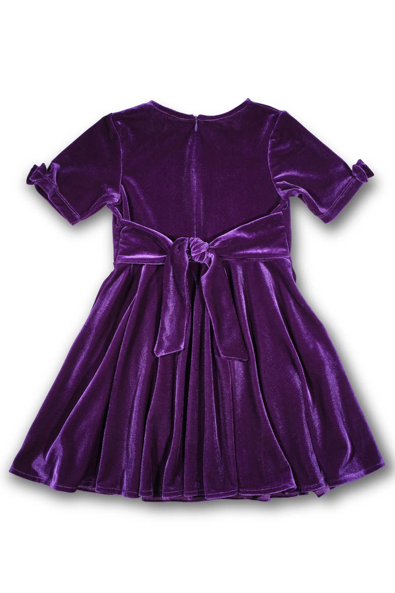Stretch Velvet Dress With Sleeve Bows, Alternate, color, Purple
