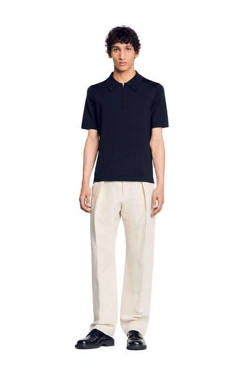 Sandro Knitted Polo Shirt With Zip Collar In Fonte