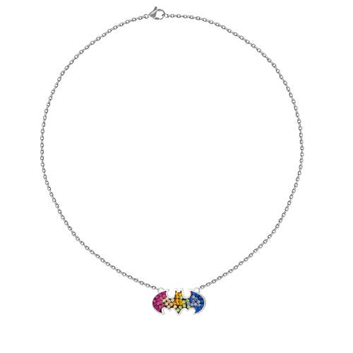 Dc Comics Batman Stainless Steel Crystal Necklace In Multi