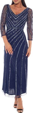 Oleg Cassini Sequin V-Neck Three-Quarter Sleeve Dress