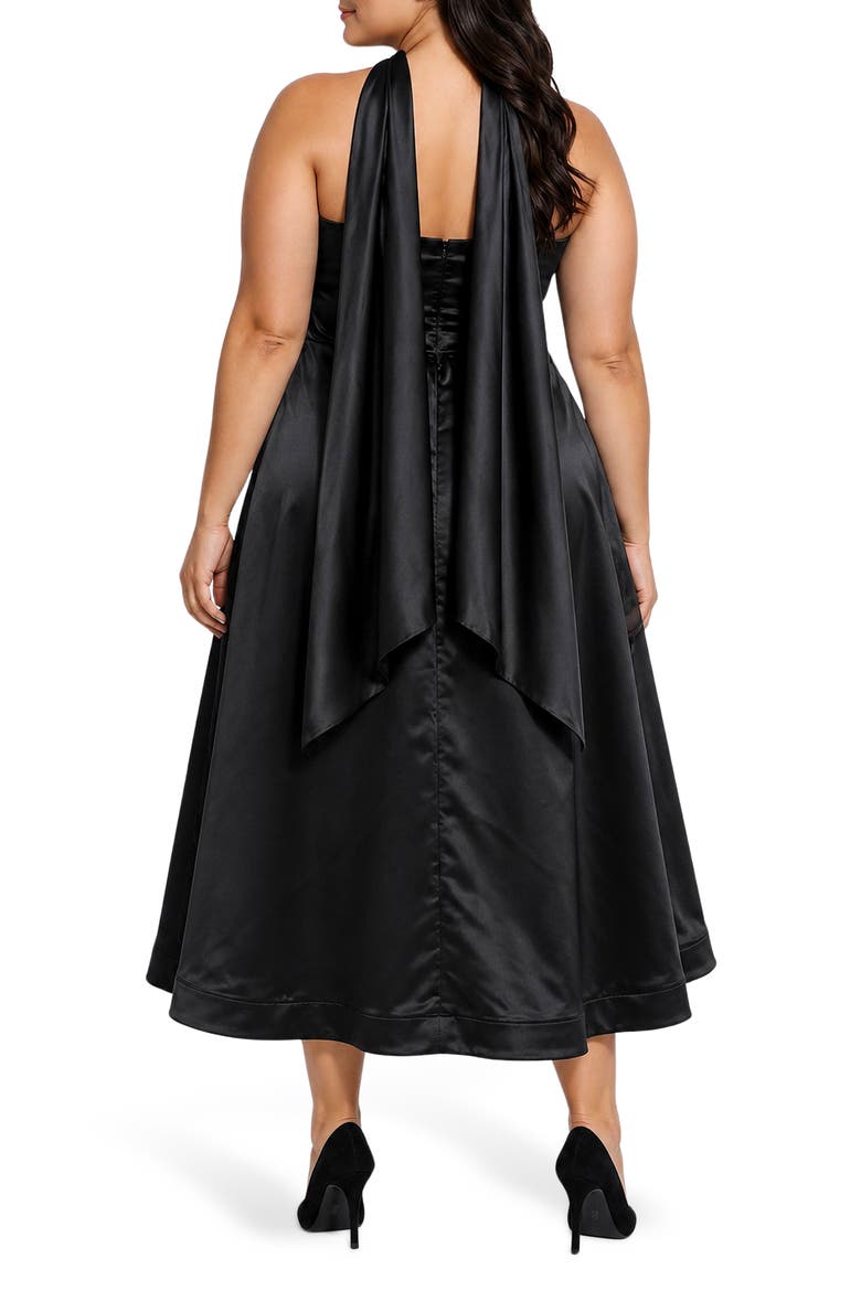 Floral Satin Midi Dress, Alternate, color, BLACK