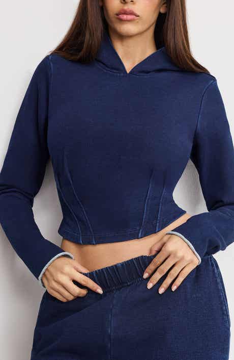 Good American Jeanius Crop Corset French Terry Hoodie