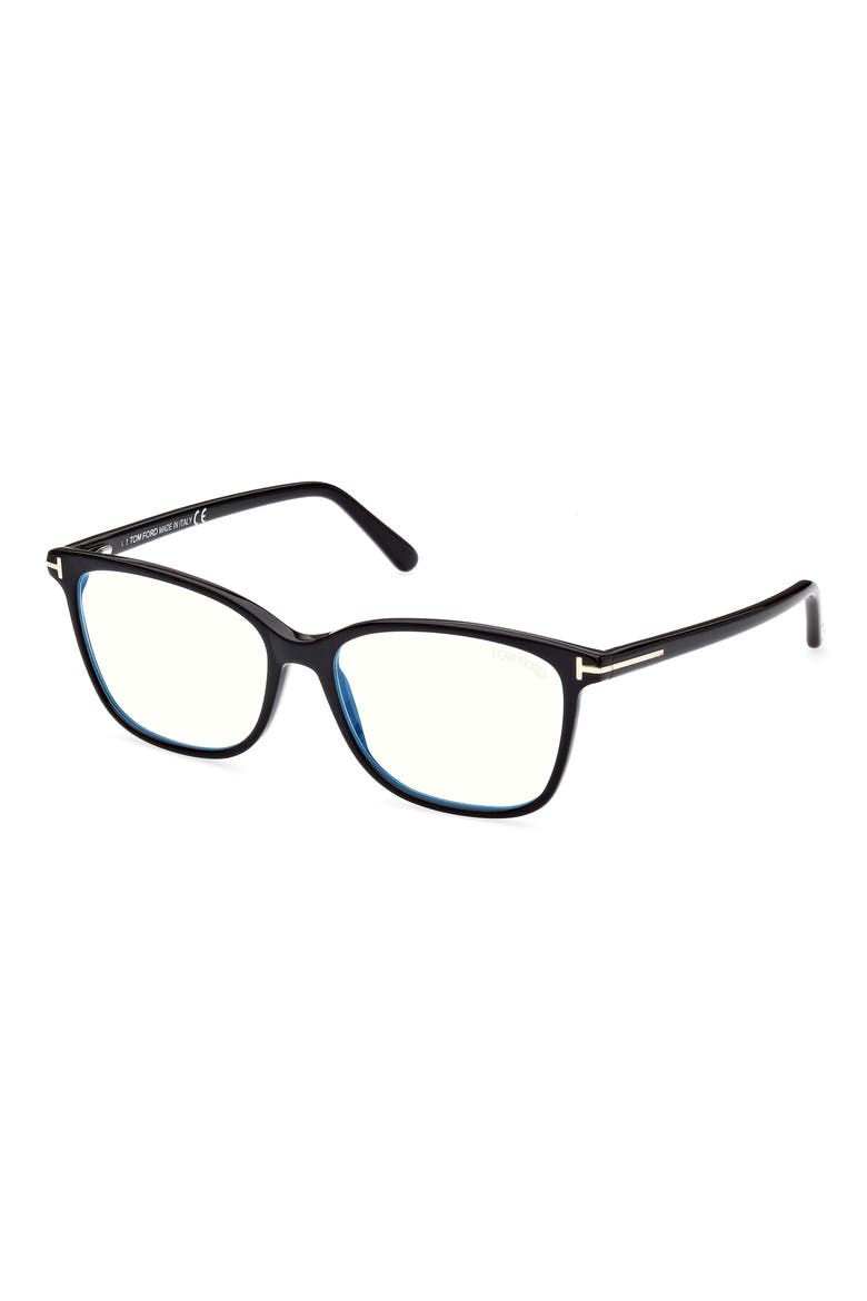 54mm Square Blue Light Blocking Glasses, Alternate, color, SHINY BLACK