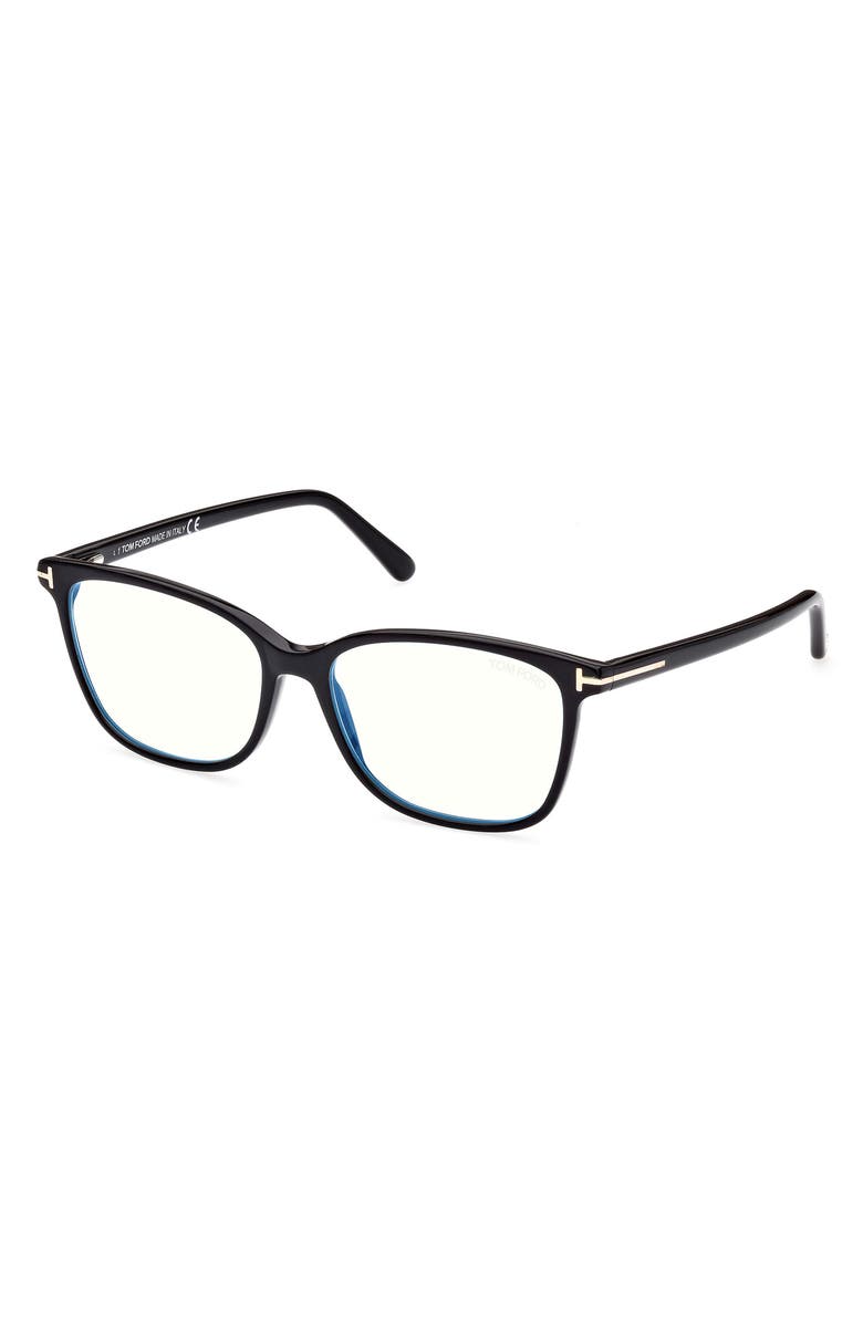 TOM FORD 54mm Square Blue Light Blocking Glasses, Alternate, color, Shiny Black