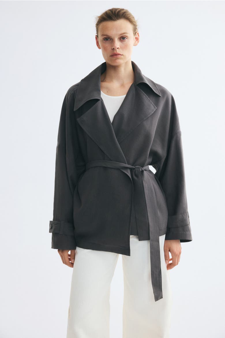 Short Lyocell-Blend Trench Coat, Alternate, color, Dark gray