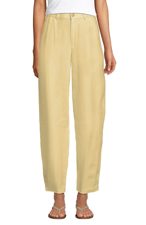 Linen High Rise Pleated Barrel Leg Pants
