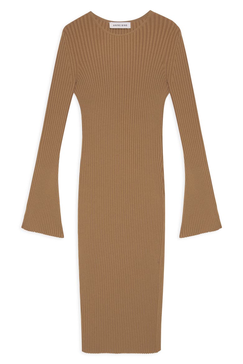 Sia Rib Midi Dress, Alternate, color, CAMEL