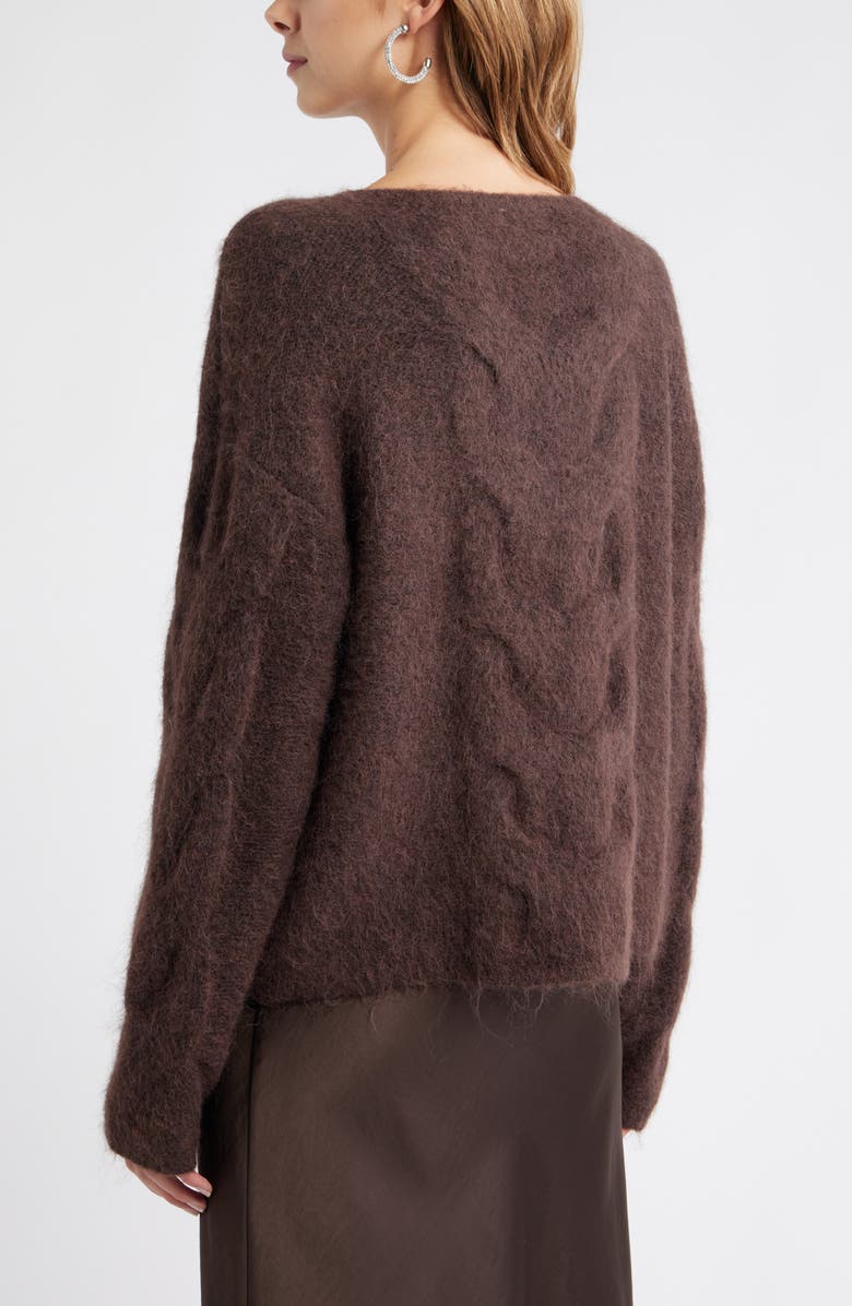 Open Edit Cable Boatneck Sweater, Alternate, color, Brown Seal