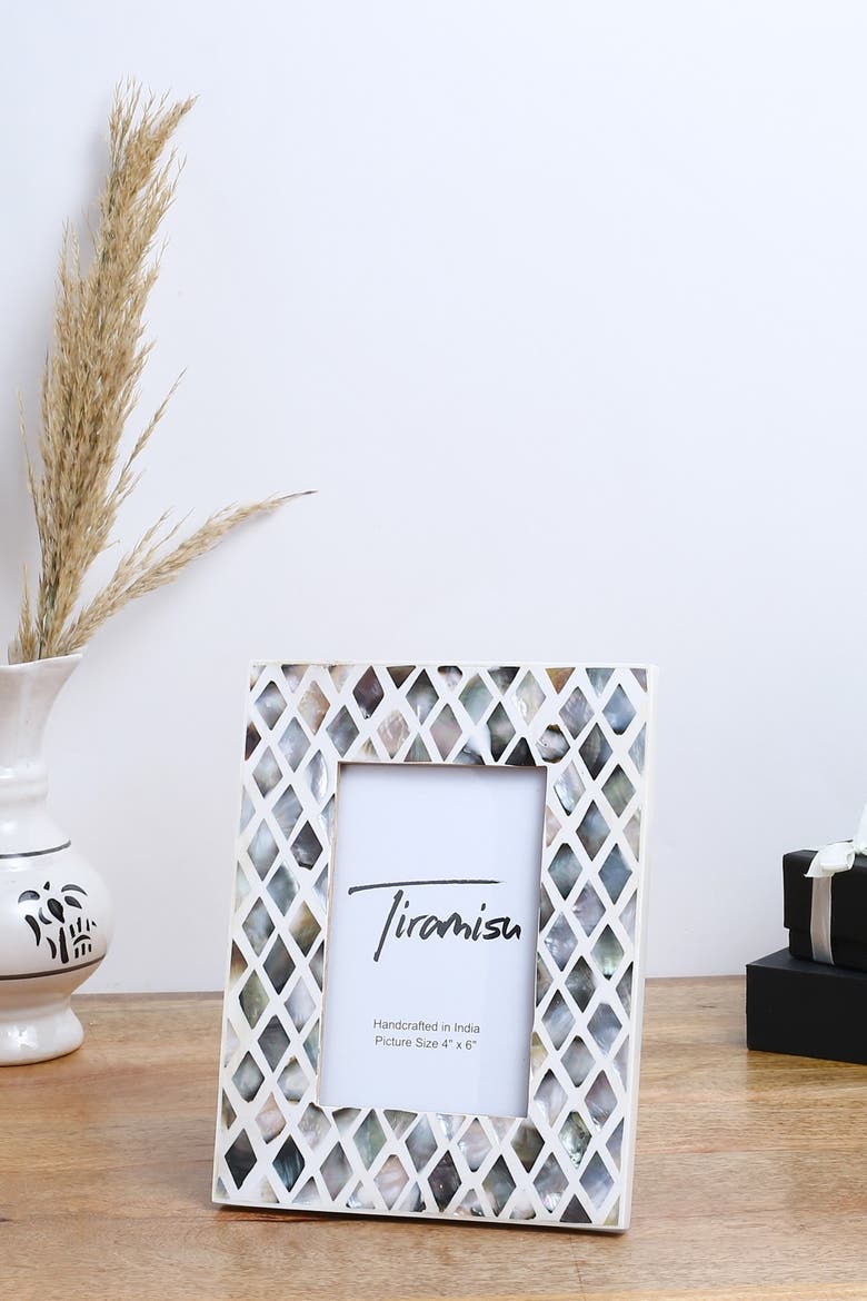 Mother-of-Pearl Picture Frame - Diamond Pattern, Main, color, IVORY