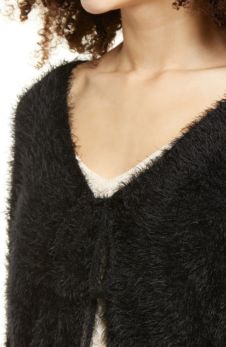 Lulus Fuzzy Tie Front Crop Cardigan, Alternate, color, 