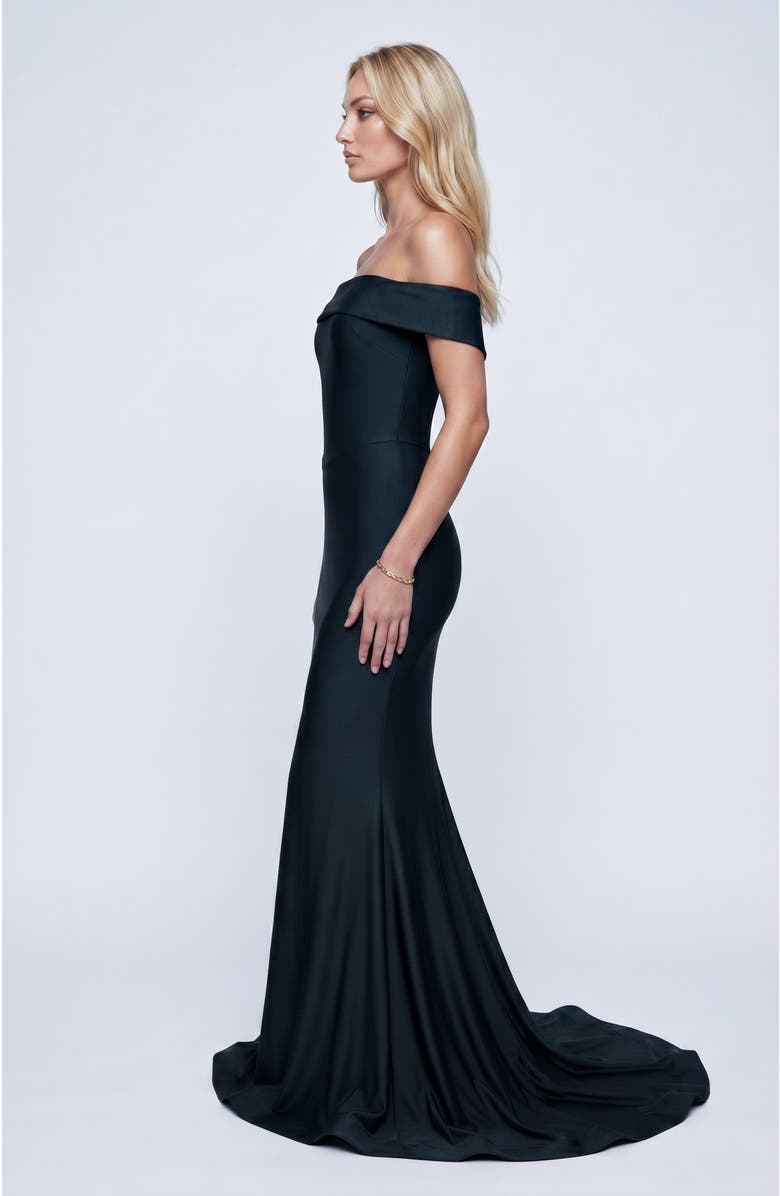 Jessica Angel Off The Shoulder Sculpted Mermaid Evening Gown, Alternate, color, Black