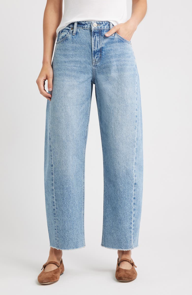 CITY BLUES Raw Hem High Waist Ankle Barrel Leg Jeans, Main, color, Vintage Whisker