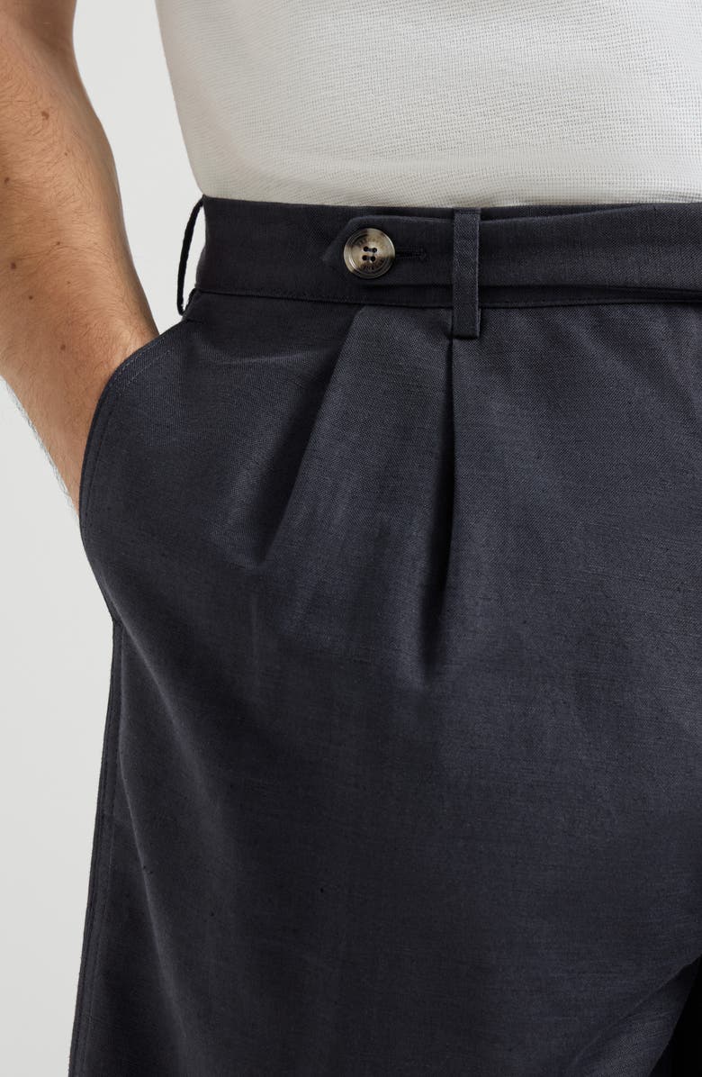 Brunello Cucinelli Bermuda shorts with pleats, Alternate, color, Navy Blue