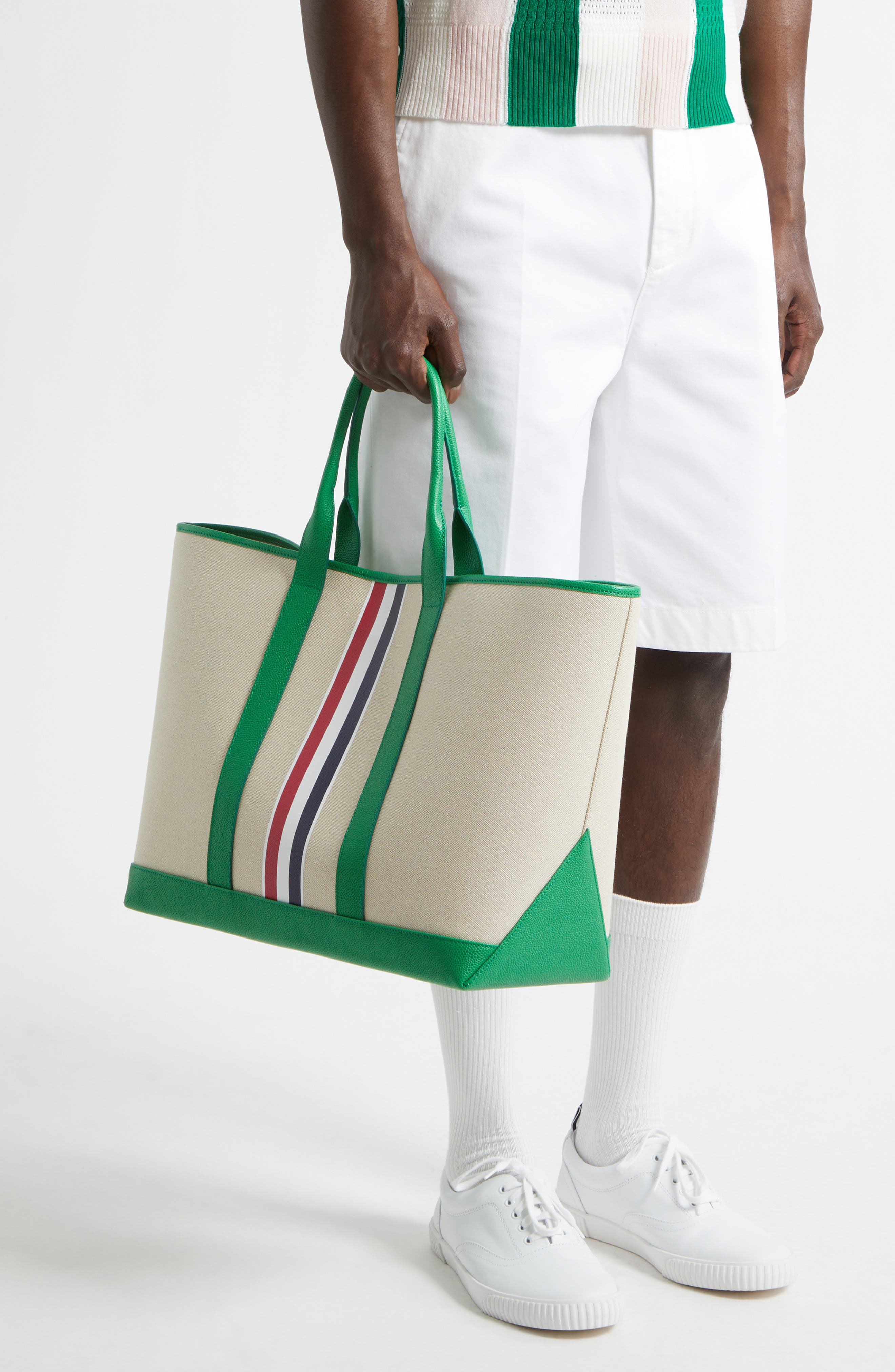 Thom Browne Medium Canvas & Leather Tool Tote, Alternate, color, Green