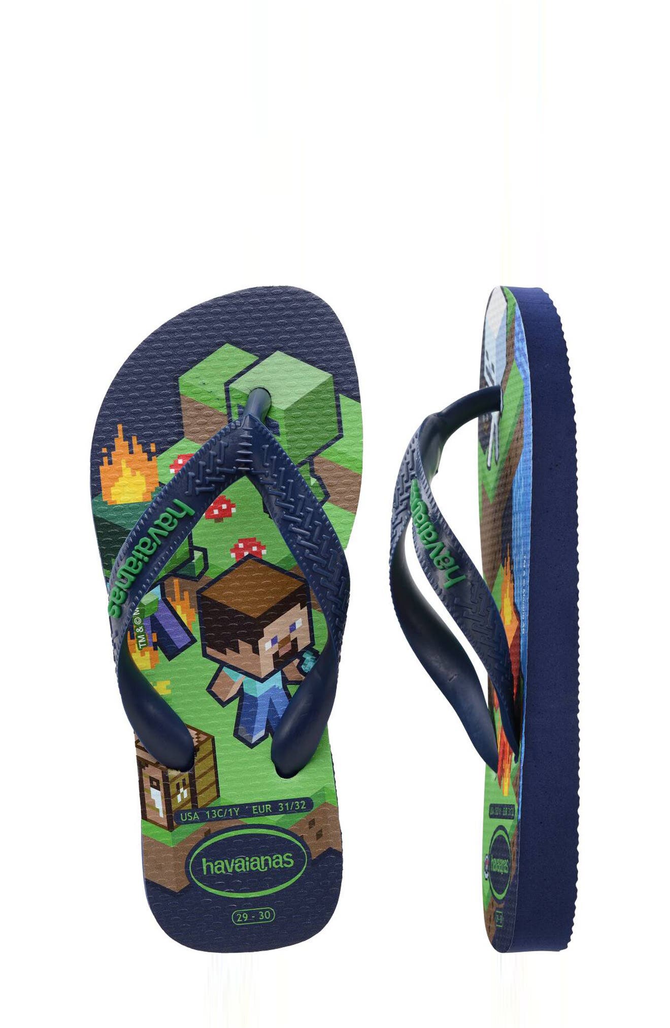 Havaianas Kids' Minecraft Flip Flop, Alternate, color, Navy Blue