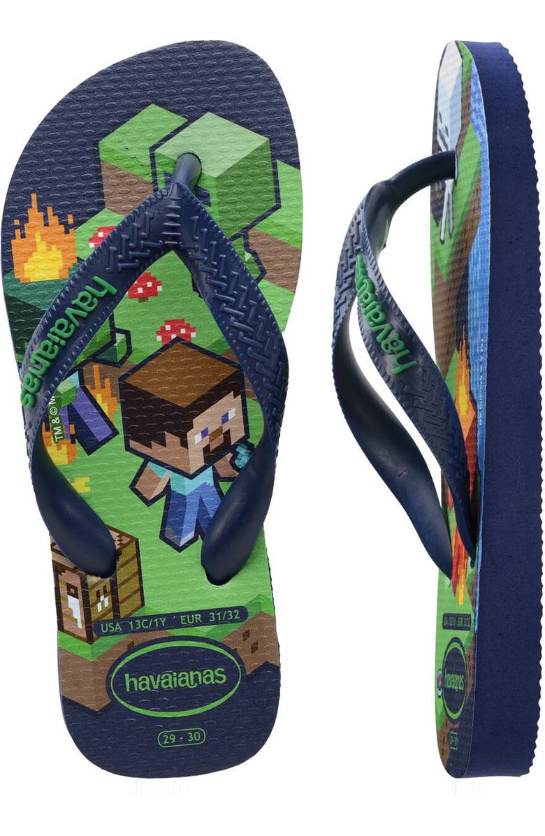 Havaianas Kids' Minecraft Flip Flop, Alternate, color, Navy Blue