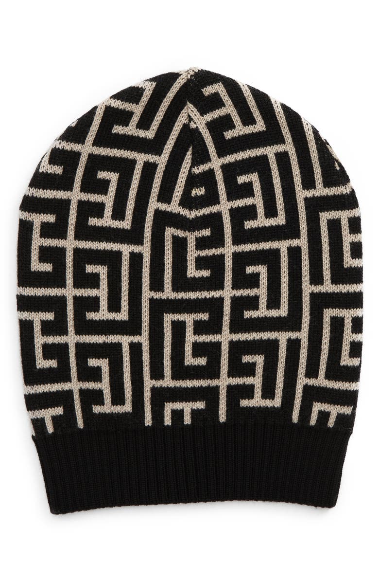 Balmain Maxi Monogram Wool Beanie, Main, color, 
