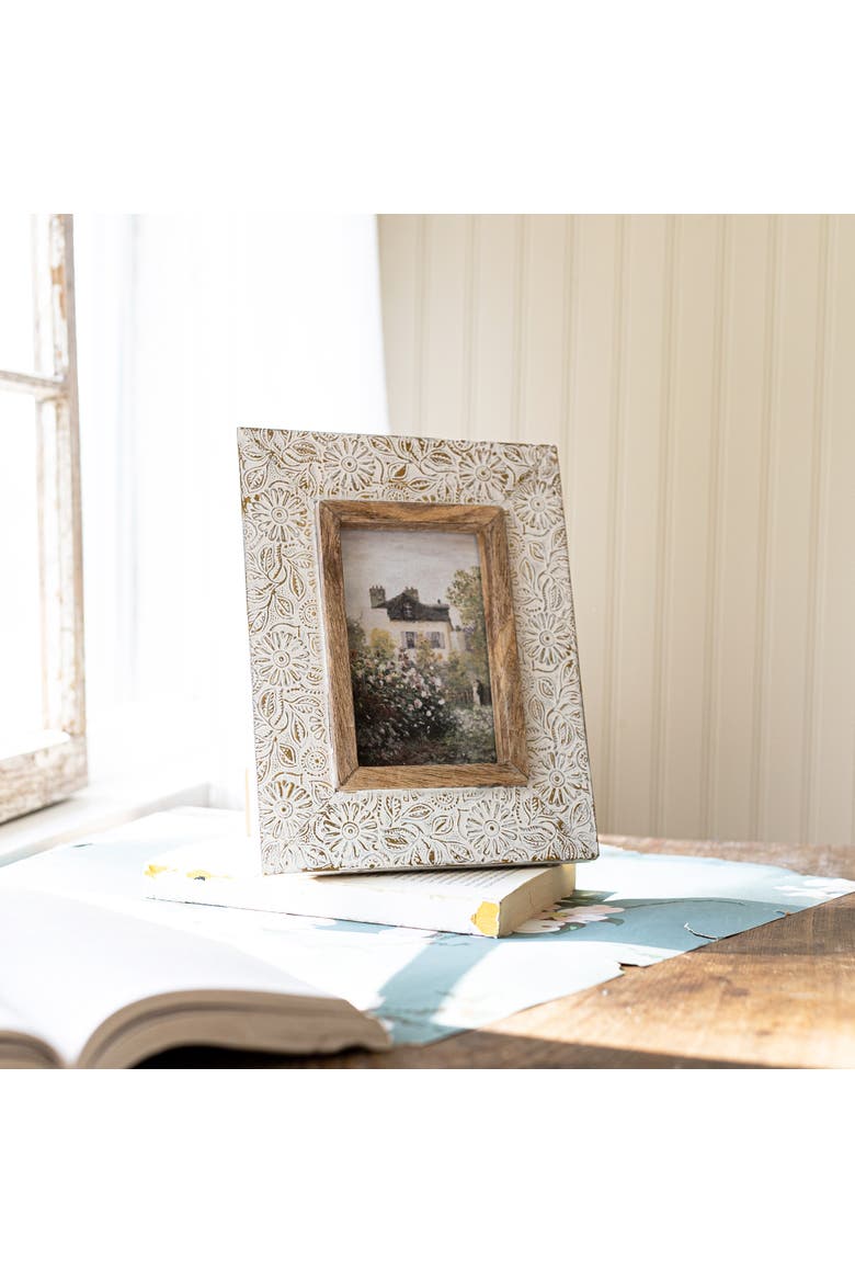 4x6 Frannie Antique Embossed White Wash Metal Photo Picture Frame w/ Glass Pane, Alternate, color, White