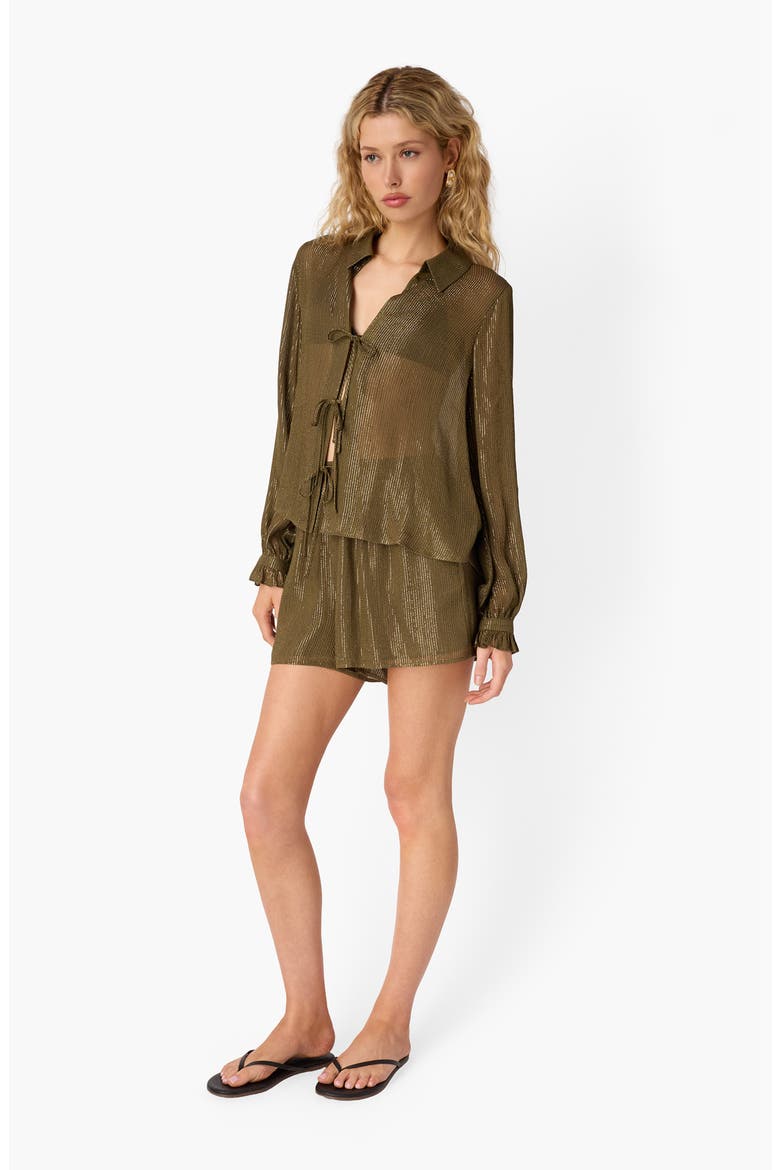 Riviera Metallic Chiffon Shorts, Alternate, color, GROVE