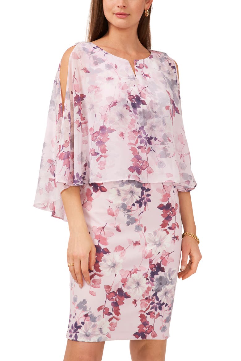 Notch Neck Floral Overlay Sheath Minidress, Alternate, color, LILAC/PURPLE