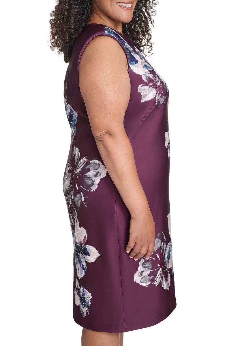 Calvin Klein Floral Sleeveless Scuba Sheath Dress, Alternate, color, Aubergine Multi