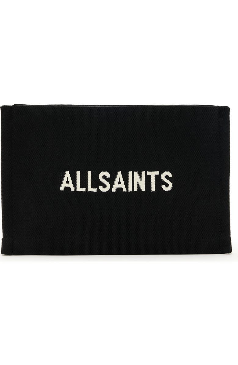 AllSaints Izzy Logo Jacquard Recycled Polyester Clutch, Main, color, Black