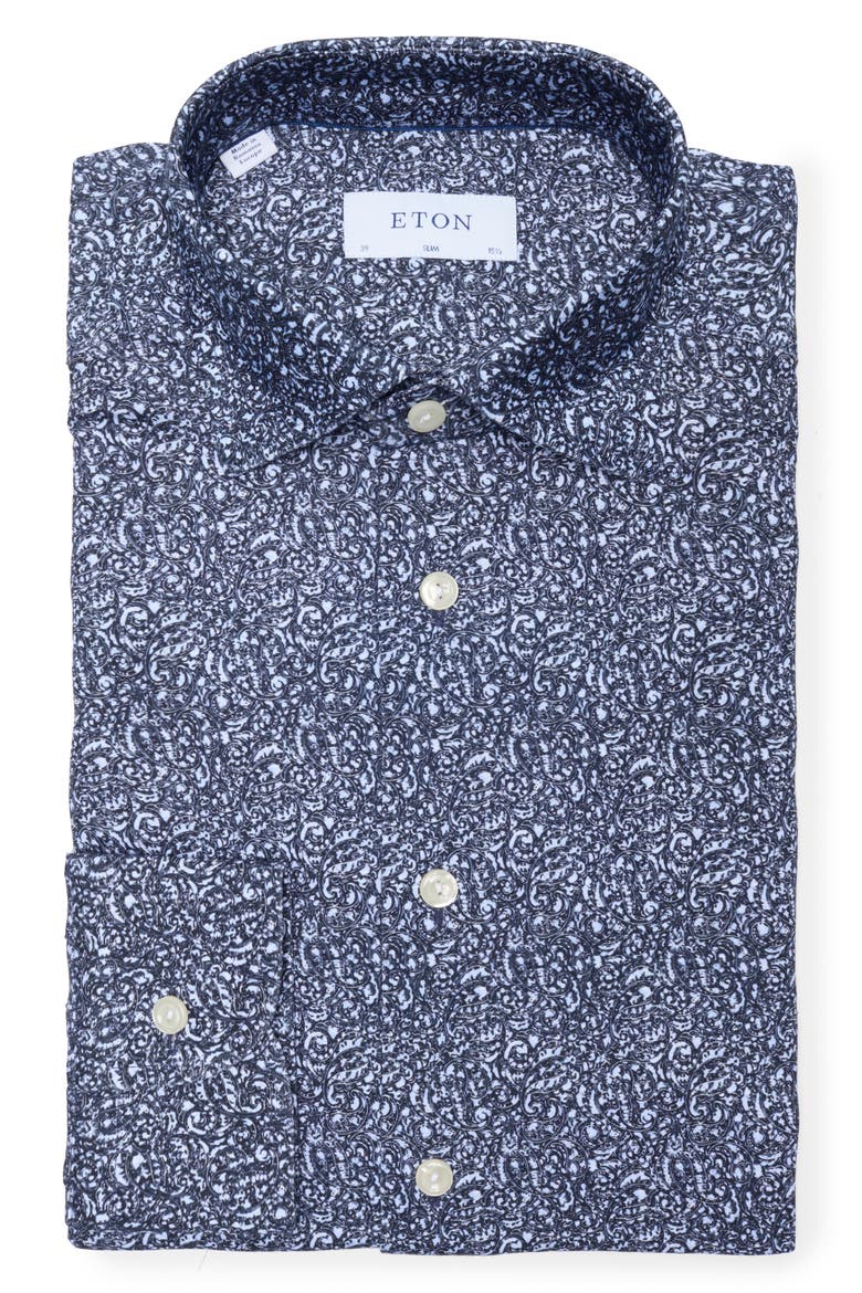 Slim Fit Paisley 4Flex Fit Stretch Jersey Dress Shirt, Main, color, DARK BLUE
