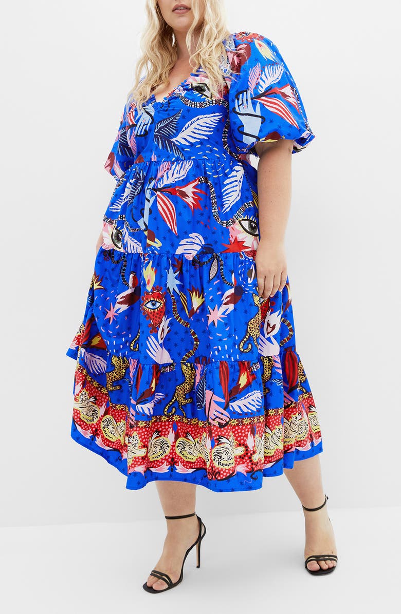 City Chic Capria Print Cotton Midi Dress, Main, color, Calista