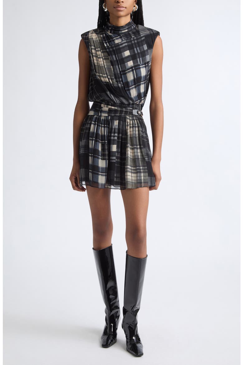 Leah Mock Neck Minidress, Main, color, BLACK PLAID