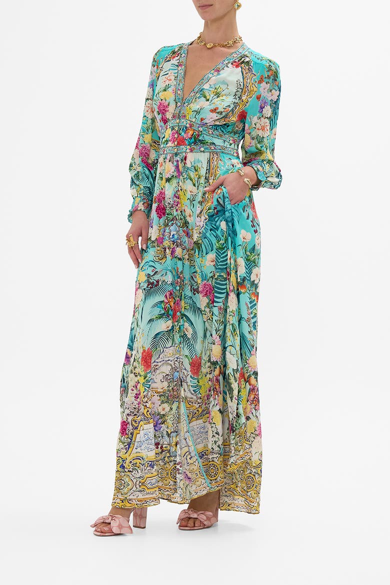 Button Dress With Shaped Waistband Gardens Of Queluz, Alternate, color, Gardens Of Queluz