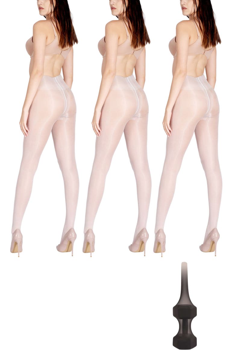 3-Pack ​Glossy Colored Fashion ​Sheer Tights for Women, Main, color, White
