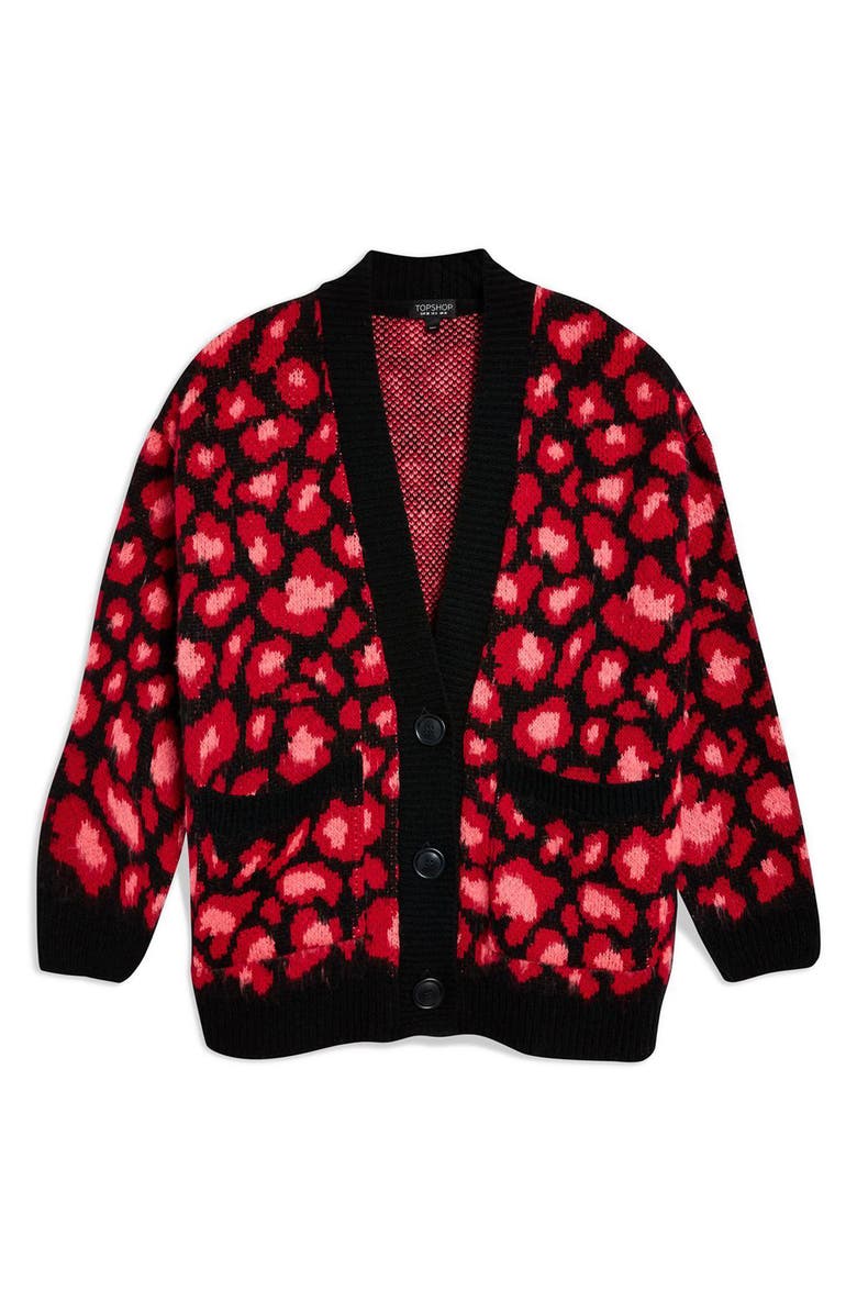 Topshop Leopard Print Cardigan, Alternate, color,