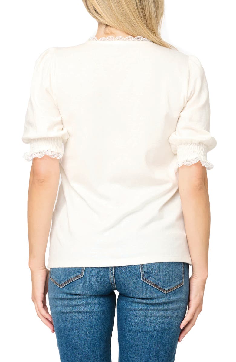 GIBSONLOOK Lace Detail V-Neck Knit Top, Alternate, color, White