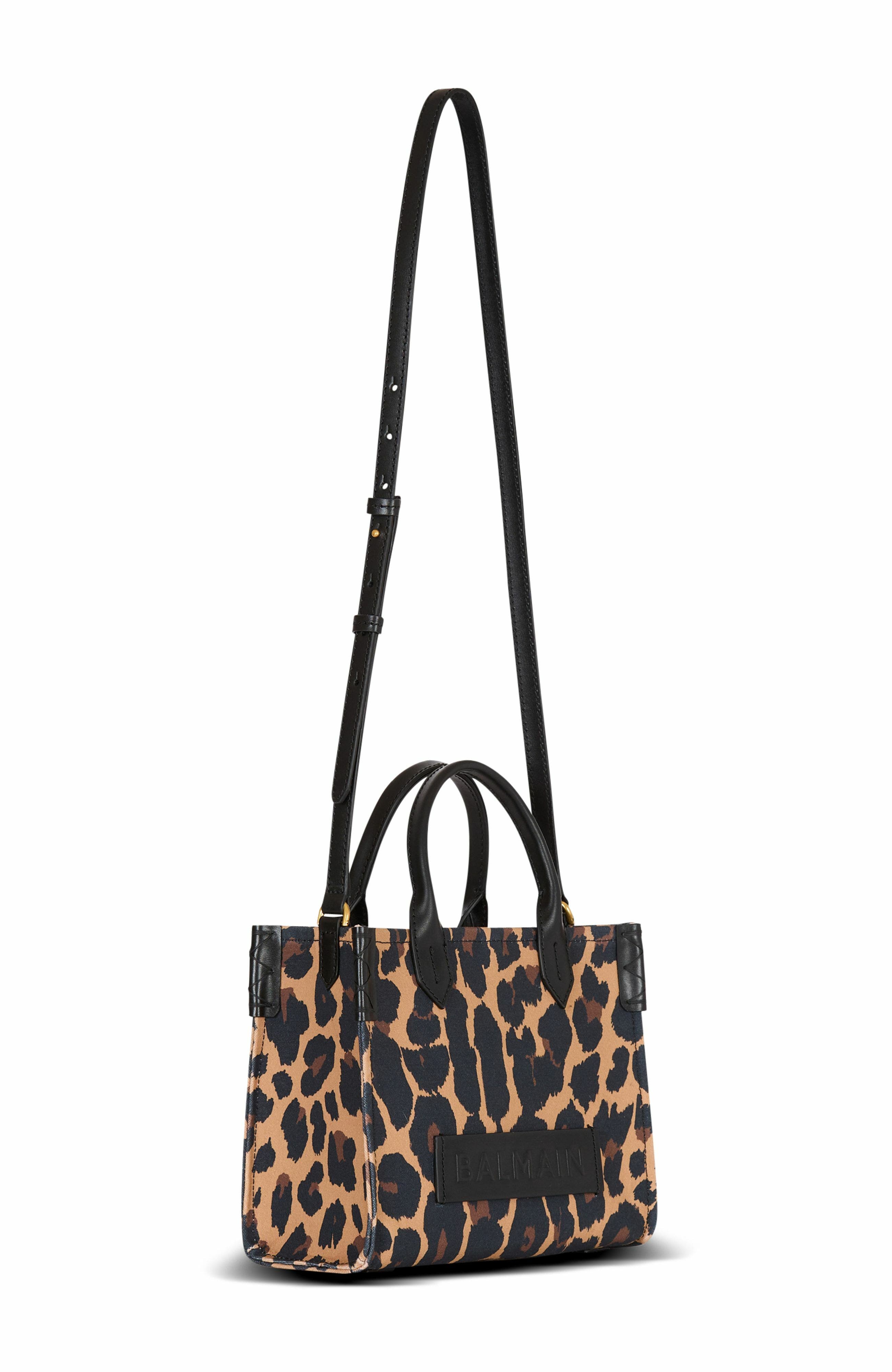 Balmain B-Army Small Leopard Print Canvas Tote Bag, Alternate, color, 