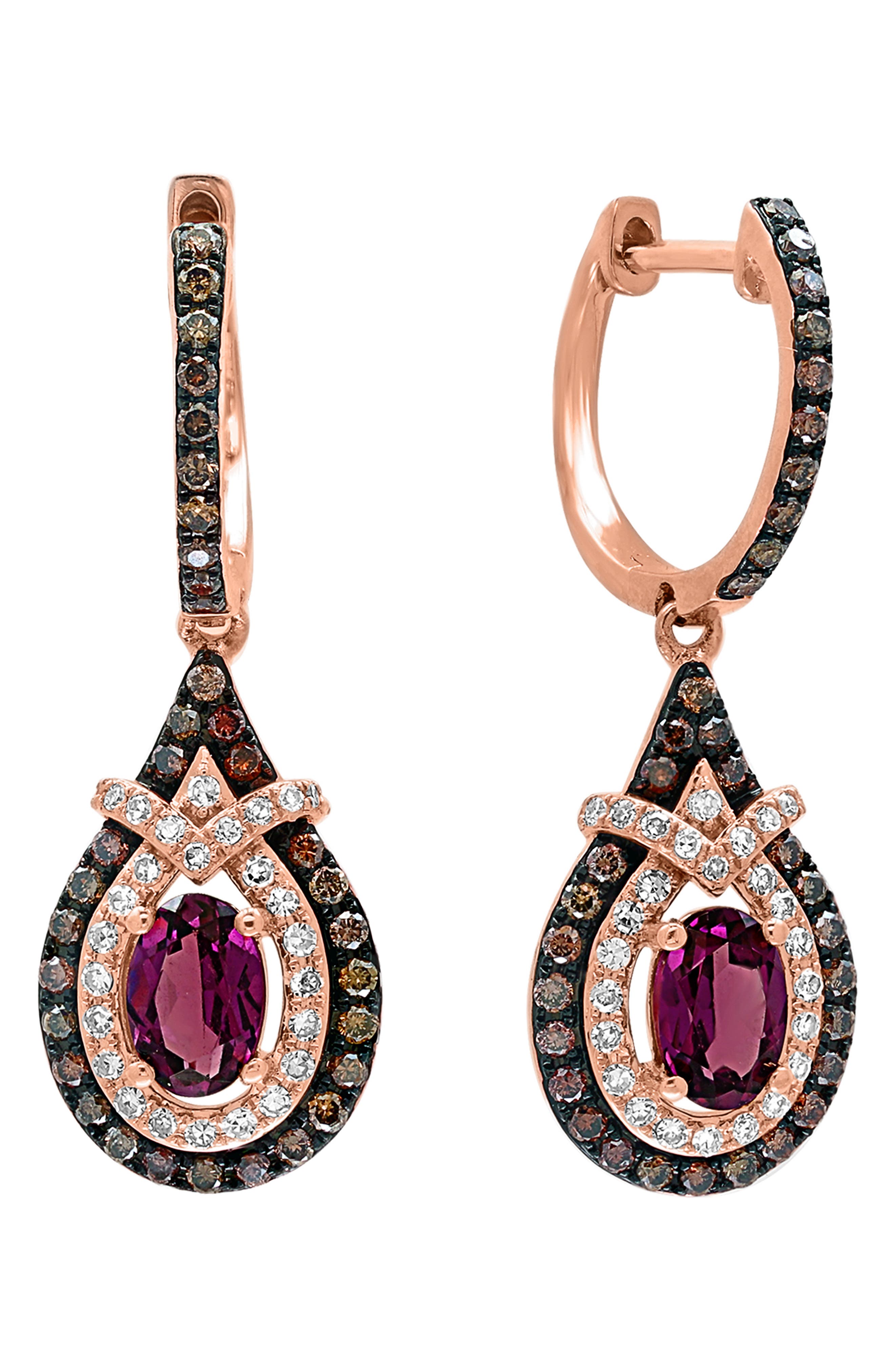 EFFY 14K Rose Gold Rhodolite Garnet & Diamond Teardrop Earrings ...