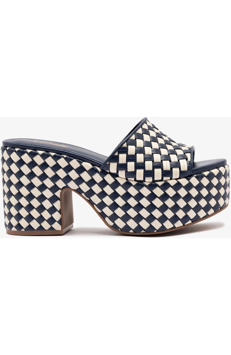 Larroudé Miso Platform Sandal In Navy and Ivory Leather, Main, color,