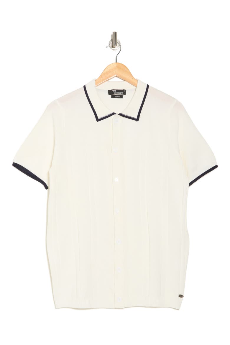 Short Sleeve Slim Fit Buttoned Sweater, Alternate, color, CREAM