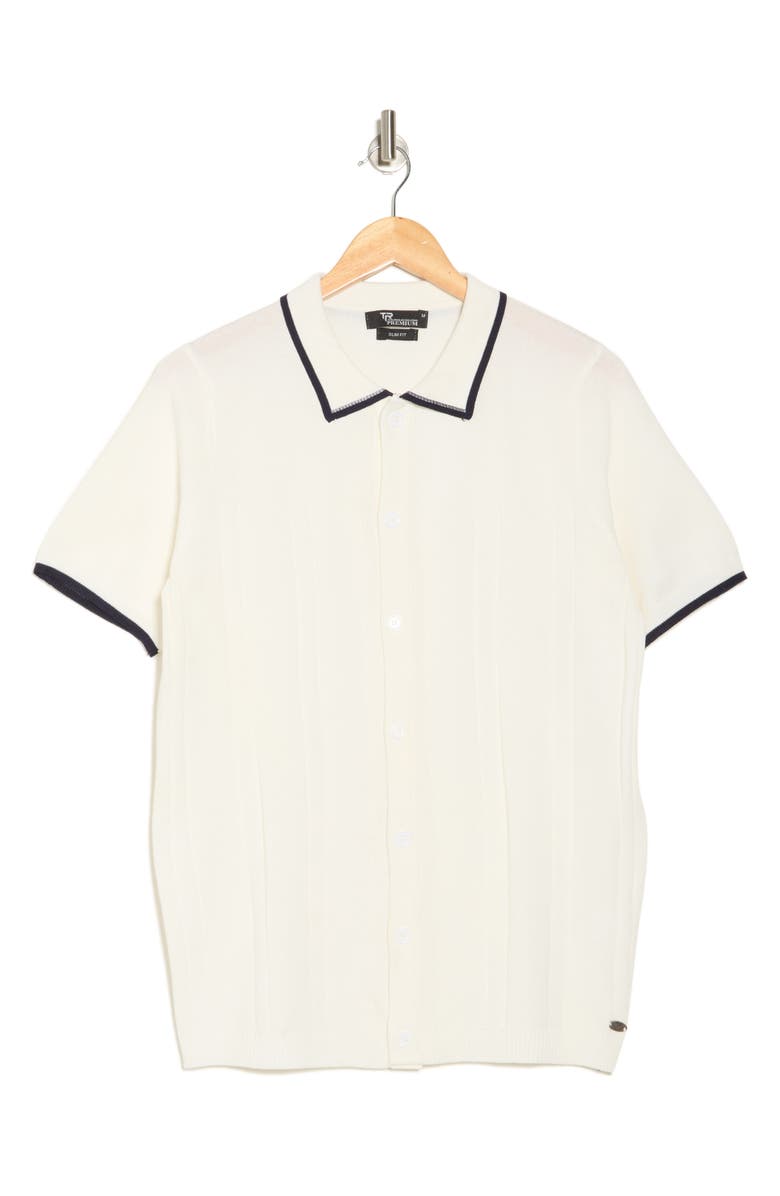 T.R. PREMIUM Short Sleeve Slim Fit Buttoned Sweater, Alternate, color, Cream