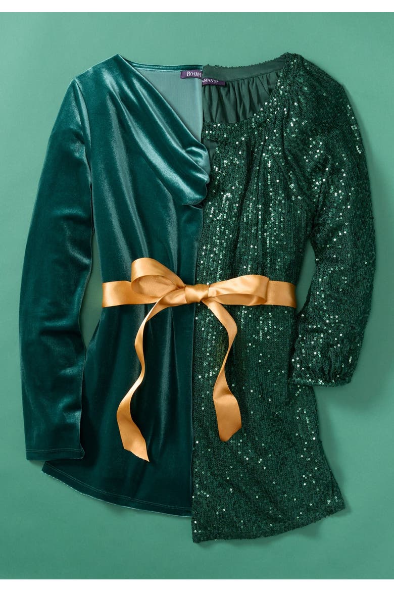 Sequin Keyhole Blouse, Alternate, color, EMERALD GREEN