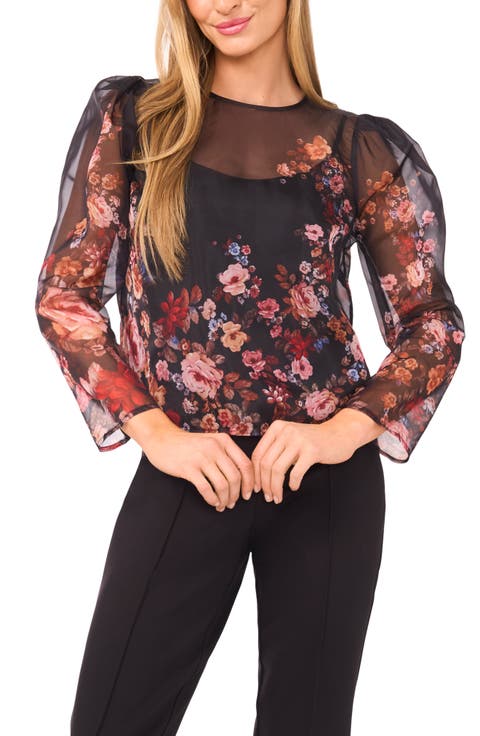 Floral Long Sleeve Organza Top