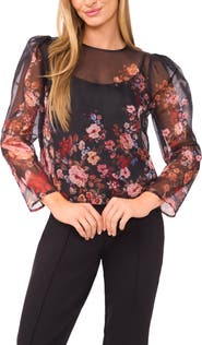 Ted Baker Floral Long Sleeve Organza Top