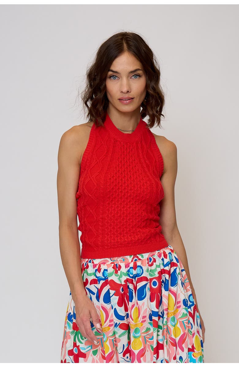 Central Park West Junie Cabled Halter Top, Main, color, Red