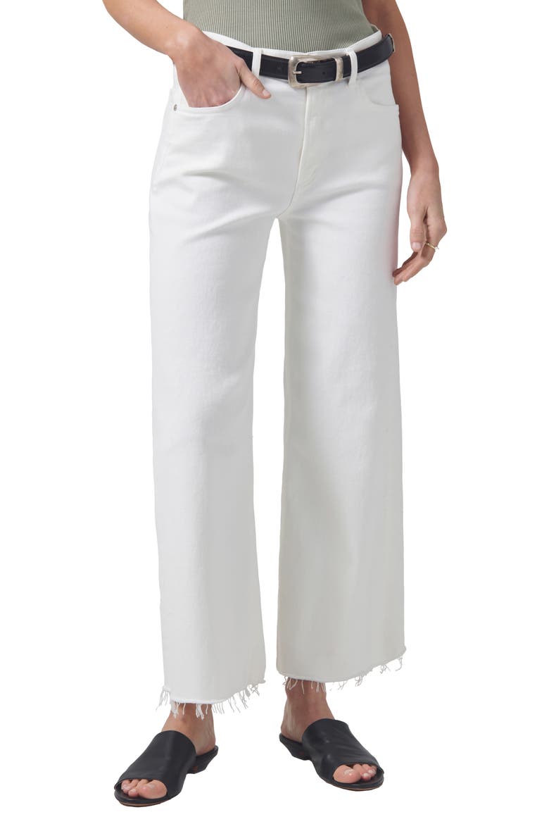 Lyra Raw Hem Ankle Wide Leg Jeans, Main, color, WHITE