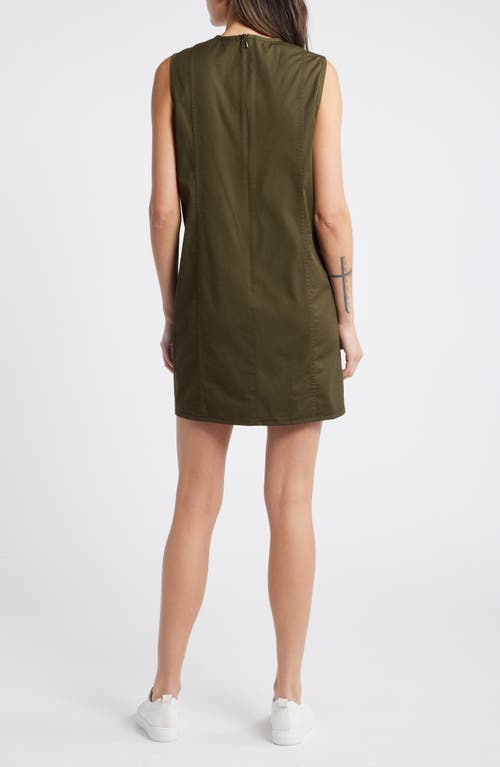 Theory Crewneck Sleeveless Stretch Cotton Minidress In Dark Olive