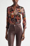 L'AGENCE Dani Paisley Three-Quarter Sleeve Silk Button-Up Shirt