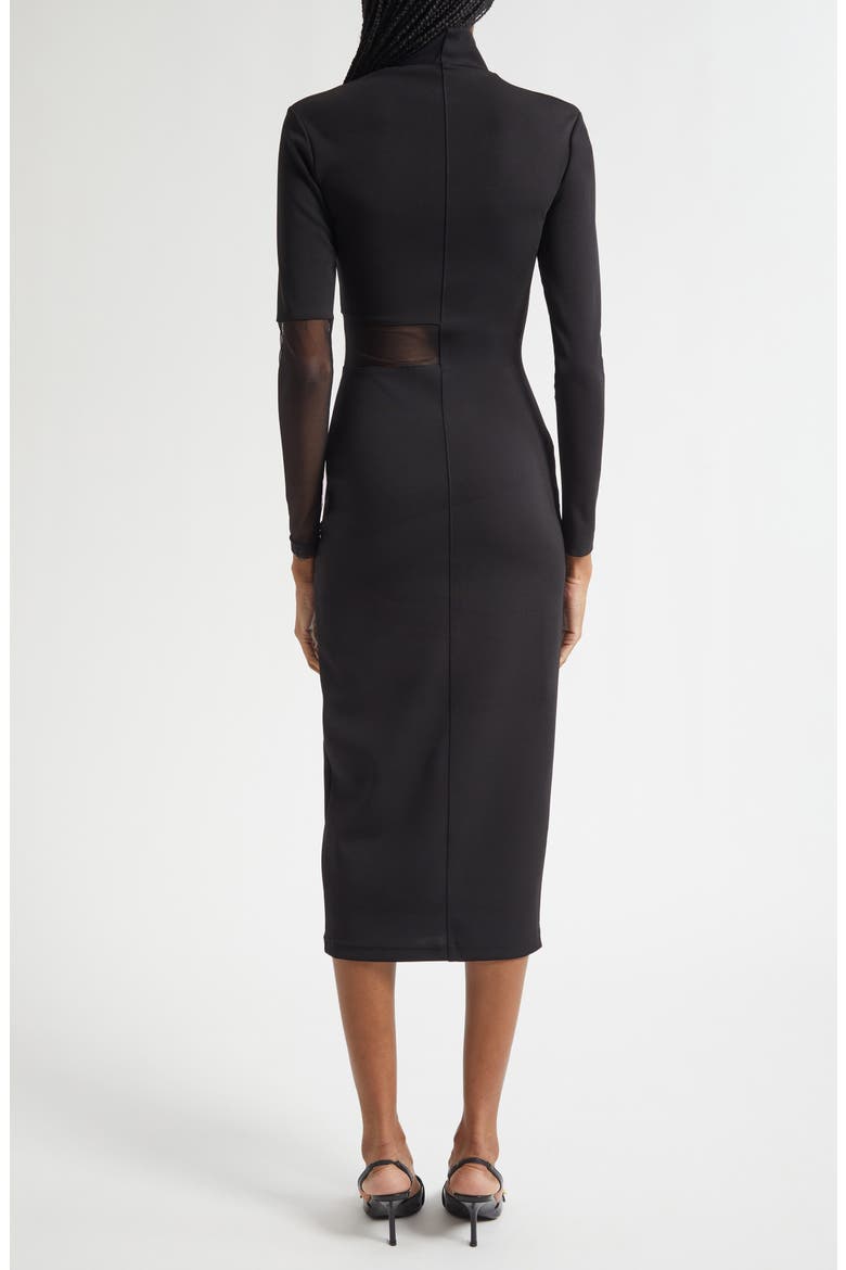 Ezereen Sheer Detail Long Sleeve Midi Dress, Alternate, color, BLACK