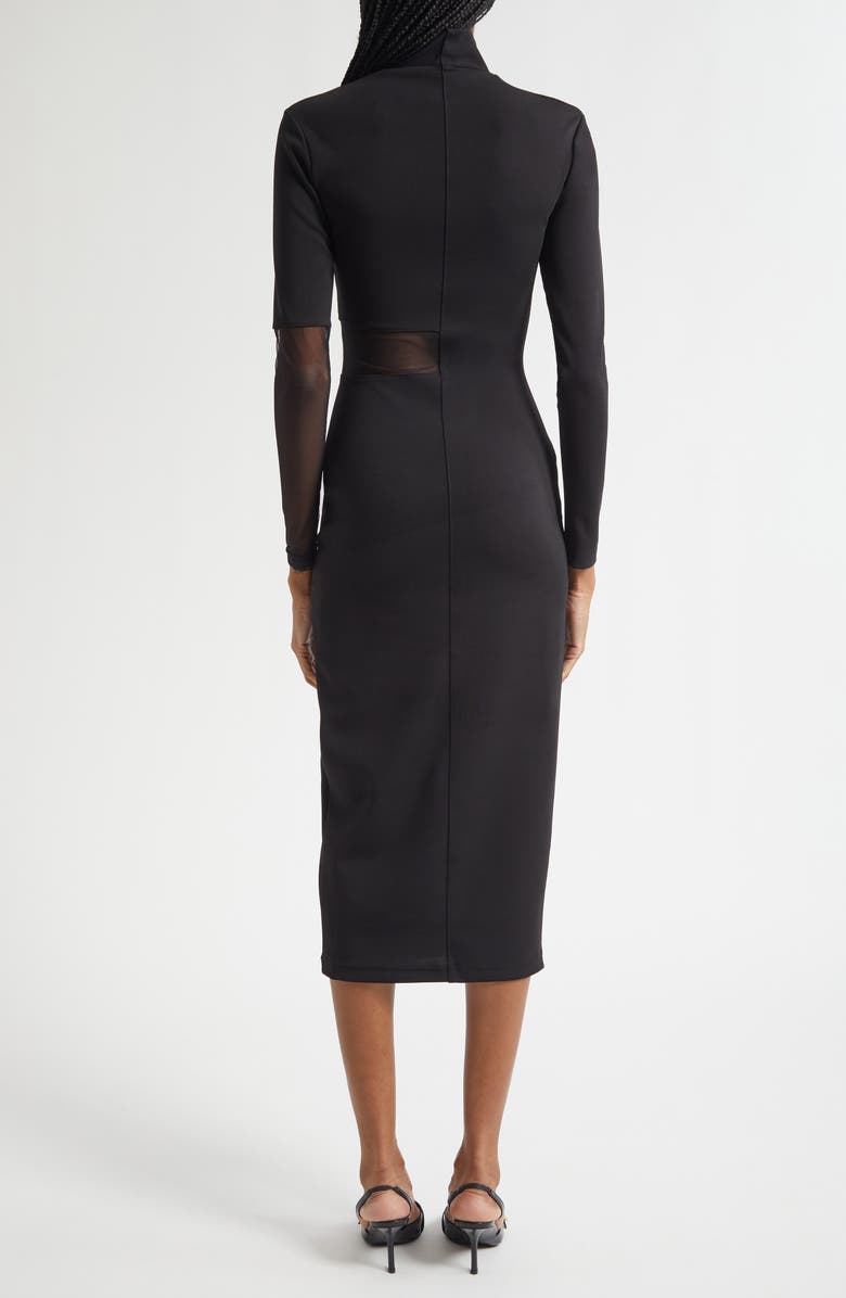 ISRAELLA KOBLA Ezereen Sheer Detail Long Sleeve Midi Dress, Alternate, color, Black